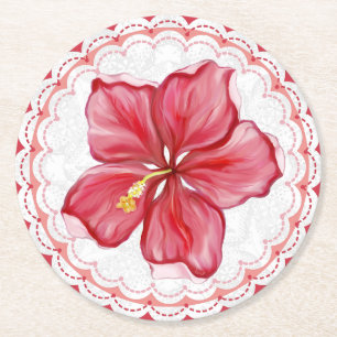 Hibiscus & snöre RED Underlägg Papper Rund