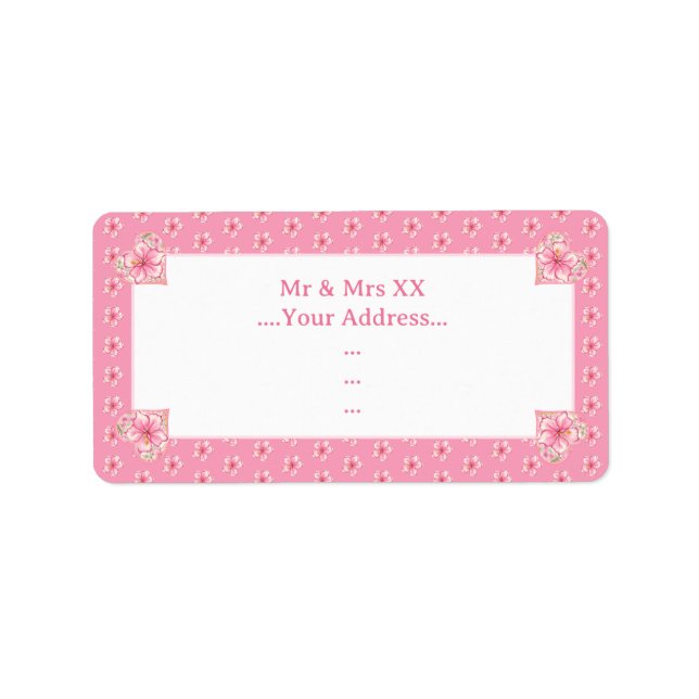 Hibiscus & snöre ROSA Adressetikett (Framsidan)