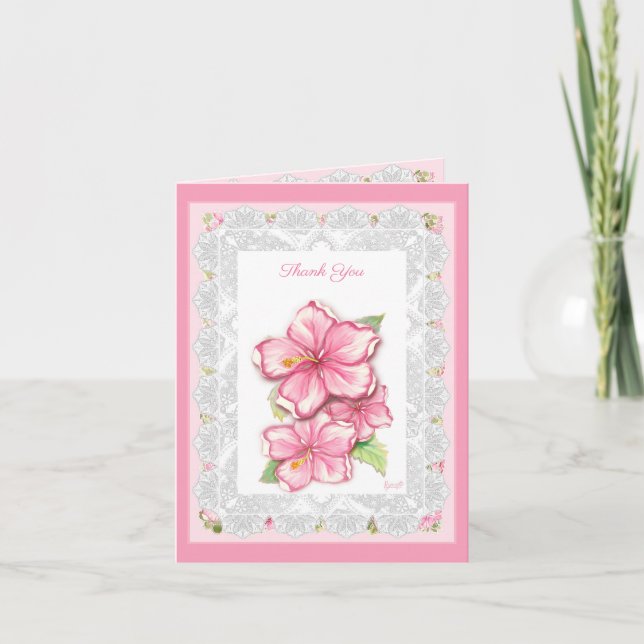 Hibiscus & snöre ROSA Anteckningskort (Framsida)
