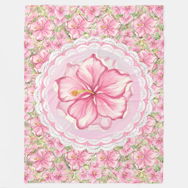 Hibiscus & snöre ROSA Fleecefilt (Framsidan)