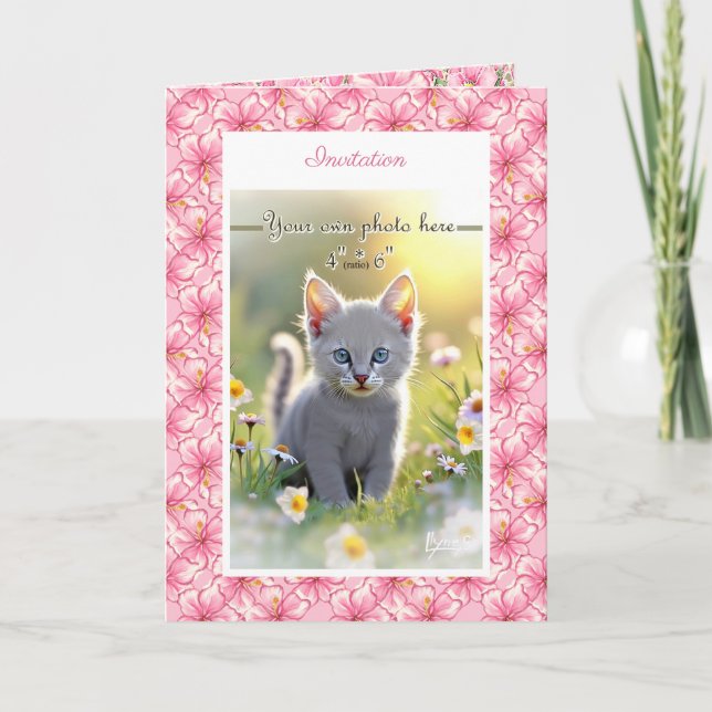 Hibiscus & snöre ROSA Inbjudan (Framsida)