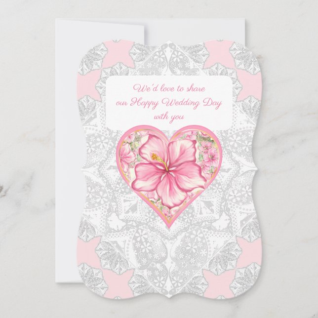 Hibiscus & snöre ROSA Inbjudningar (Framsida)