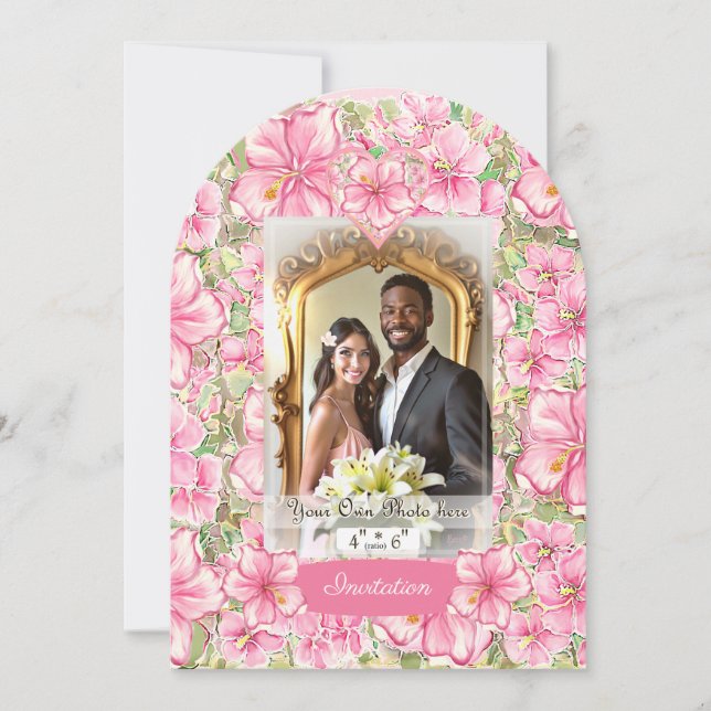 Hibiscus & snöre ROSA Inbjudningar (Framsida)