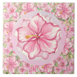 Hibiscus & snöre ROSA Kakelplatta