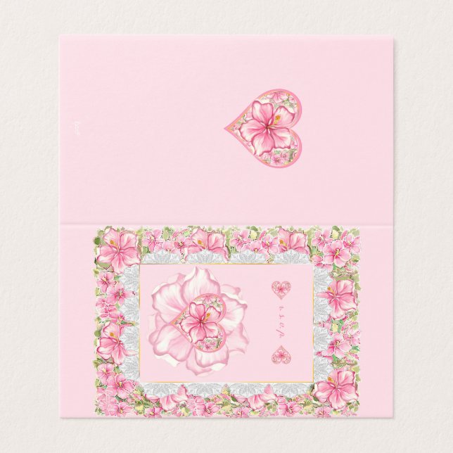 Hibiscus & snöre ROSA Kort (Utsida ovikt)