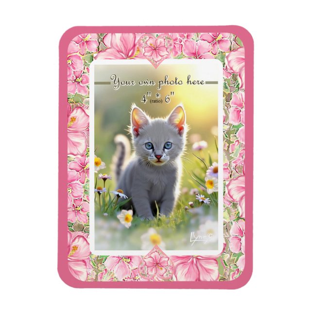 Hibiscus & snöre ROSA Magnet (Vertikal)