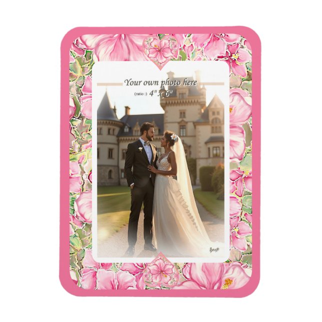 Hibiscus & snöre ROSA Magnet (Vertikal)