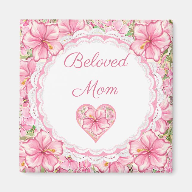 Hibiscus & snöre ROSA Magnet (Framsidan)