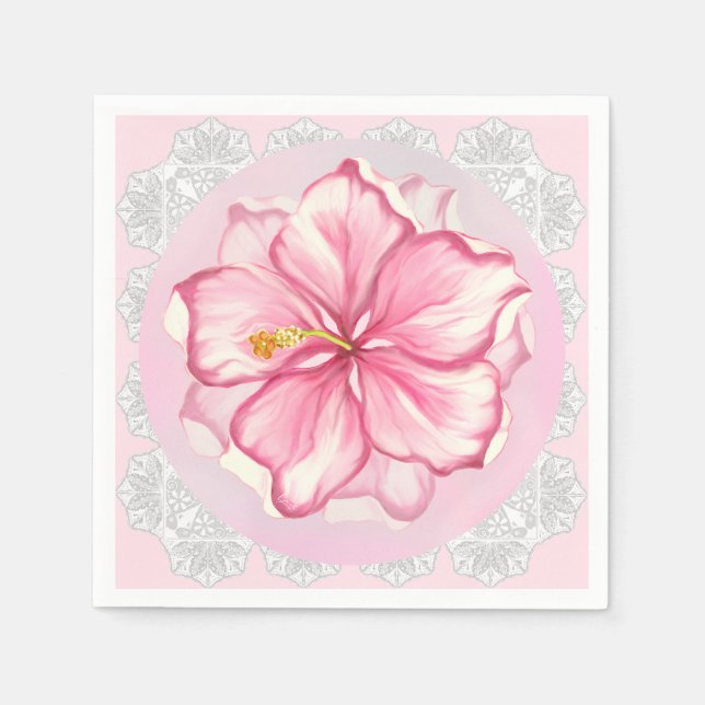 Hibiscus & snöre ROSA Pappersservett (Framsidan)