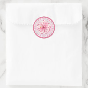 Hibiscus & snöre ROSA Runt Klistermärke