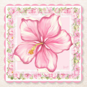 Hibiscus & snöre ROSA Underlägg Papper