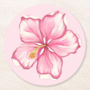 Hibiscus & snöre ROSA Underlägg Papper Rund