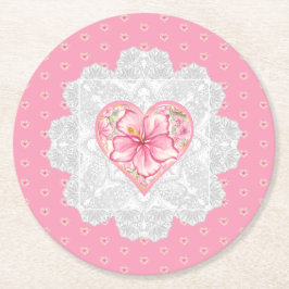 Hibiscus & snöre ROSA Underlägg Papper Rund