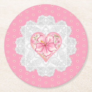 Hibiscus & snöre ROSA Underlägg Papper Rund