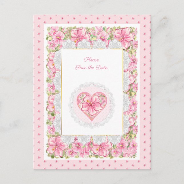 Hibiscus & snöre ROSA Vykort (Framsida)