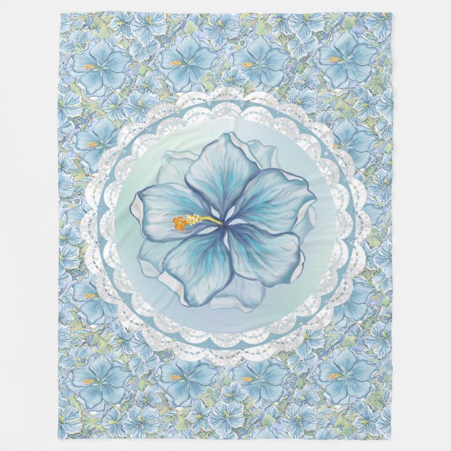 Hibiscus & snöre TURQUOISE Fleecefilt (Framsidan)