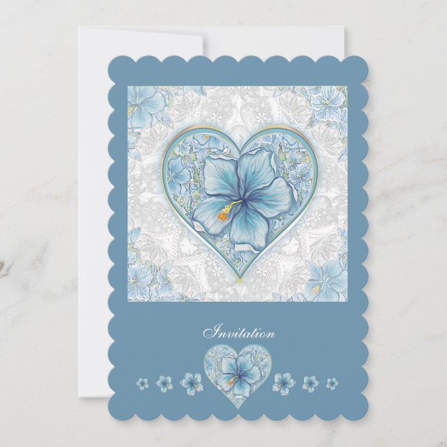 Hibiscus & snöre TURQUOISE Inbjudningar (Framsida)