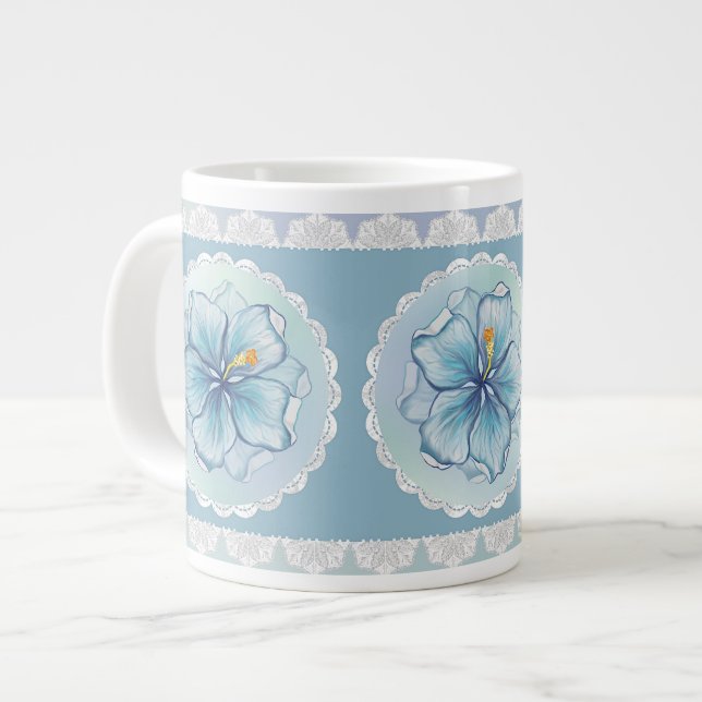 Hibiscus & snöre TURQUOISE Jumbo Mugg (Framsida vänster)
