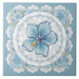 Hibiscus & snöre TURQUOISE Kakelplatta