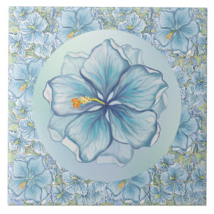 Hibiscus & snöre TURQUOISE Kakelplatta