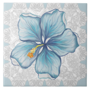Hibiscus & snöre TURQUOISE Kakelplatta