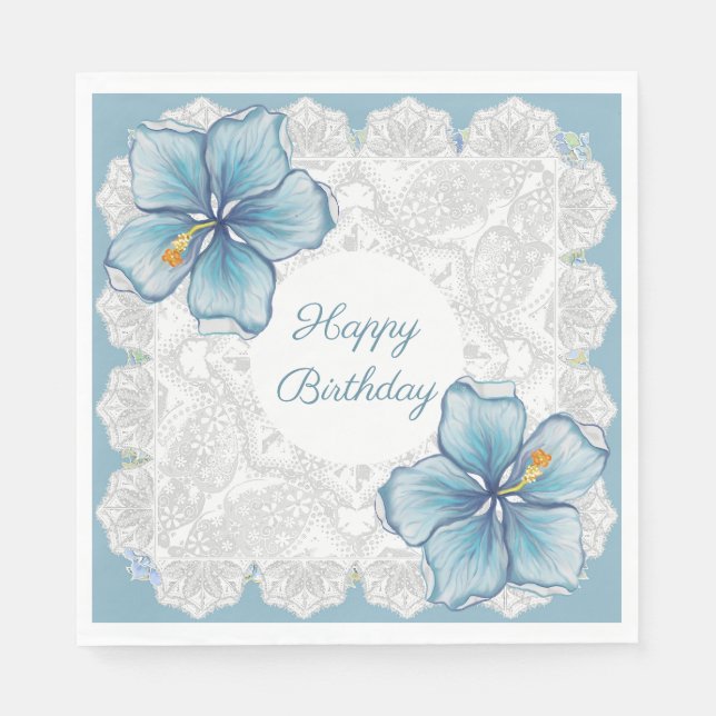 Hibiscus & snöre TURQUOISE Pappersservett (Framsidan)