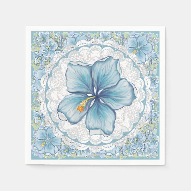 Hibiscus & snöre TURQUOISE Pappersservett (Framsidan)