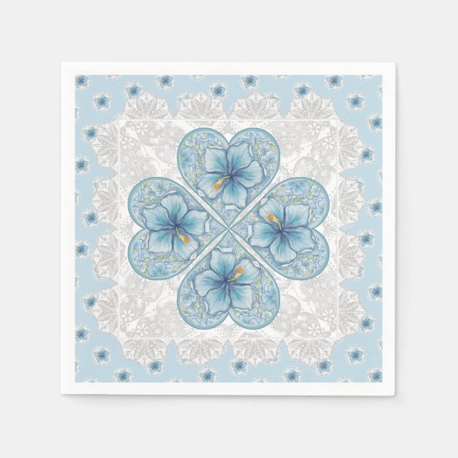 Hibiscus & snöre TURQUOISE Pappersservett (Framsidan)