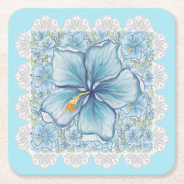 Hibiscus & snöre TURQUOISE Underlägg Papper Kvadrat