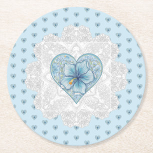 Hibiscus & snöre TURQUOISE Underlägg Papper Rund