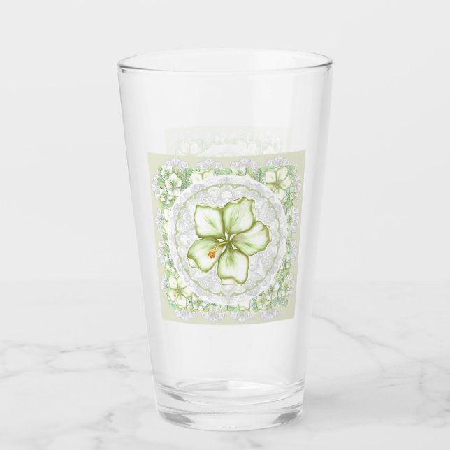 Hibiscus & snöre WHITE Glaskopp (Framsida)