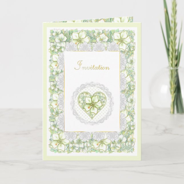 Hibiscus & snöre WHITE Inbjudan (Framsida)