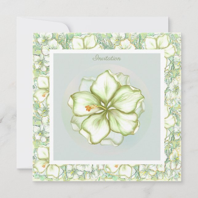 Hibiscus & snöre WHITE Inbjudningar (Framsida)