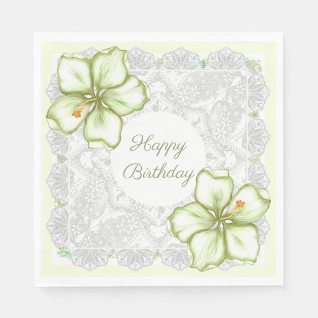 Hibiscus & snöre WHITE Pappersservett (Framsidan)