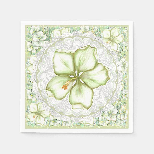 Hibiscus & snöre WHITE Pappersservett (Framsidan)