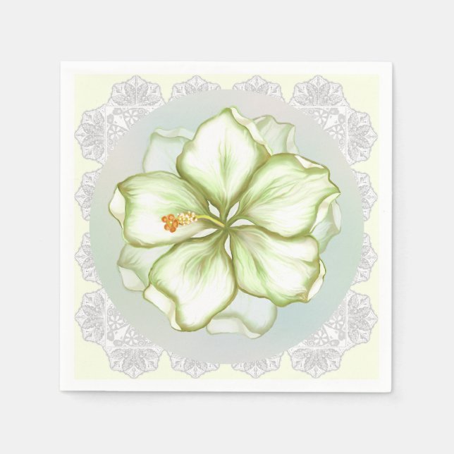 Hibiscus & snöre WHITE Pappersservett (Framsidan)