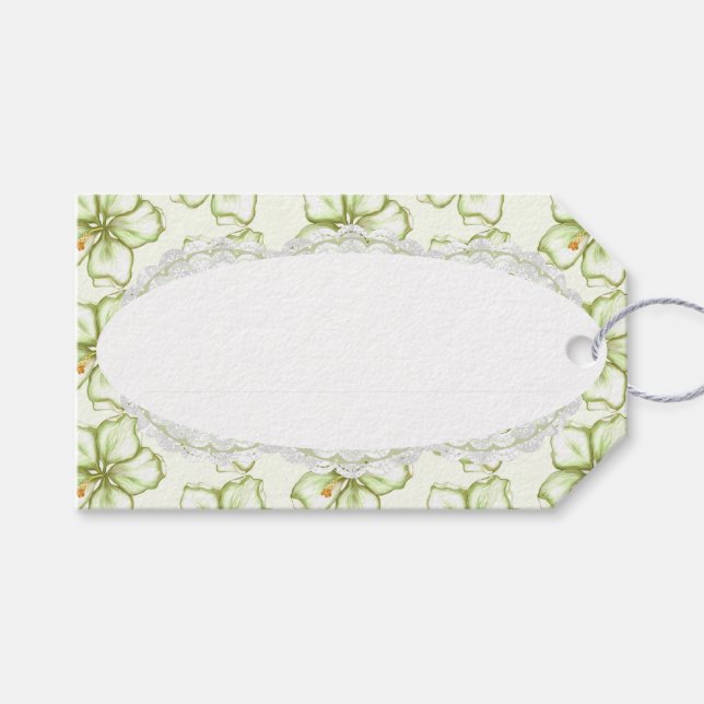 Hibiscus & snöre WHITE Presentetikett (Framsidan (Horisontell))