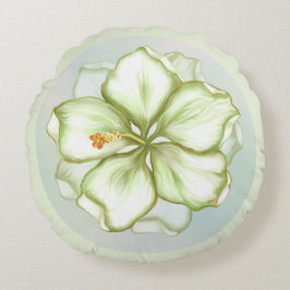 Hibiscus & snöre WHITE Rund Kudde