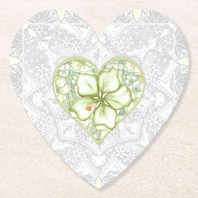 Hibiscus & snöre WHITE Underlägg Papper (Framsida)