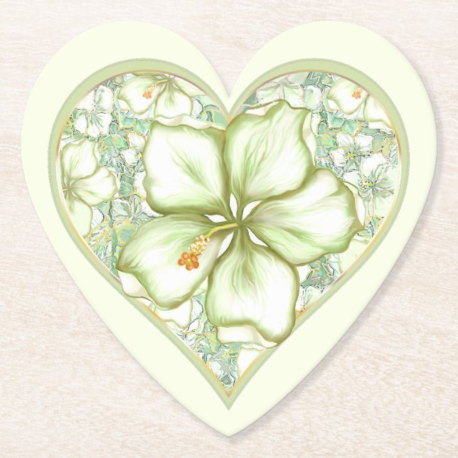 Hibiscus & snöre WHITE Underlägg Papper (Framsida)