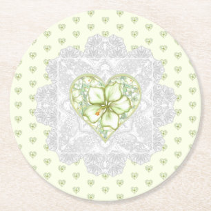 Hibiscus & snöre WHITE Underlägg Papper Rund