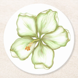 Hibiscus & snöre WHITE Underlägg Papper Rund