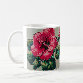 Hibiscus Soft Pastel Blommigt Pixel Art Kaffemugg