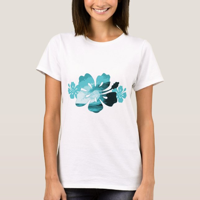 Hibiscus surfa stil tee shirt (Framsida)