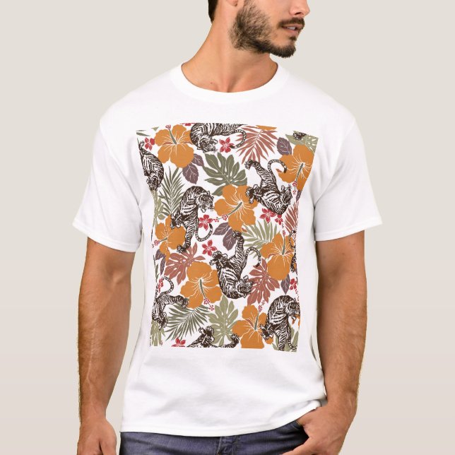 Hibiscus Tiger, Exotic Mönster. T Shirt (Framsida)