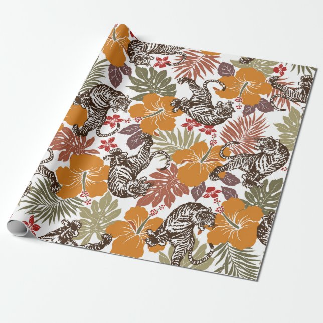Hibiscus tiger mönster presentpapper (Utrullad)