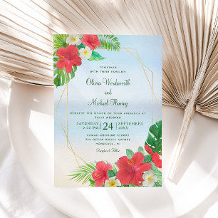 Hibiscus Tropical Blommigt Beach Wedding Inbjudningar