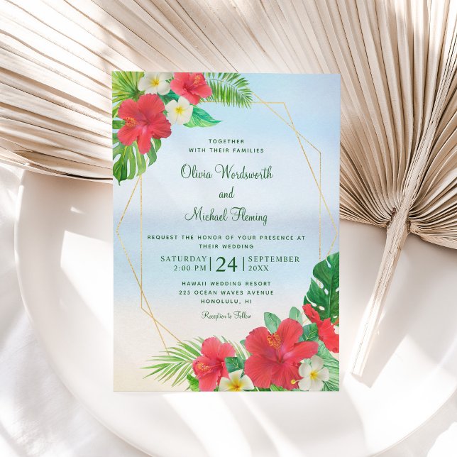 Hibiscus Tropical Blommigt Beach Wedding Inbjudningar (Skapare uppladdad)