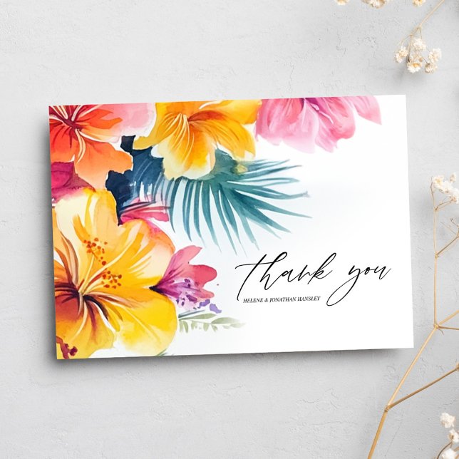 Hibiscus Tropical Blommigt Destination Wedding Tack Kort (Hibiscus Tropical Floral Destination Wedding Thank You Card)