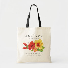 Hibiscus Tropical Blommigt Välkommen Bröllop Tygkasse